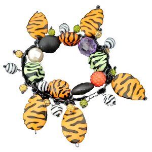 Tiger Print Stretch Charm Bracelet, Colorful Beads, Animal Print, Jungle, Safari